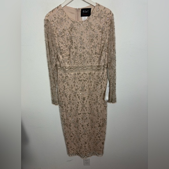 Mac Duggal Porcelain Sheath Floral Motiff Banded Empire Waist Dress Size 10 NEW - Picture 3 of 10